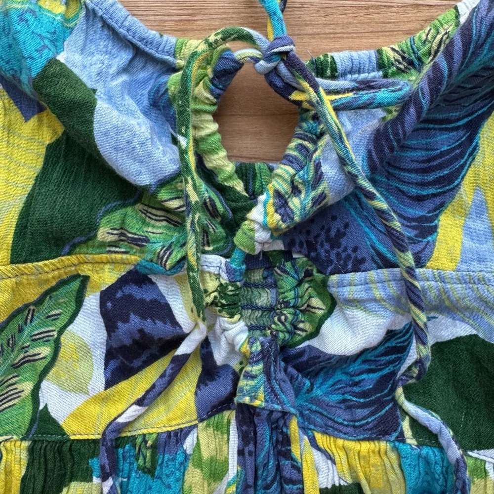 Aerie Paradise Palm Green‎ Blue Halter Cutout Maxi Dress Women’s XS - Picture 7 of 7